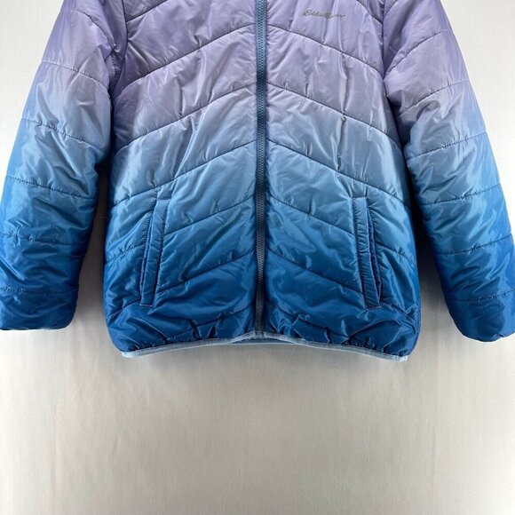 Eddie Bauer Jacket Kids L Ombre Faux Fur Reversible Puffer Hoodie Purple Blue - Picture 5 of 16